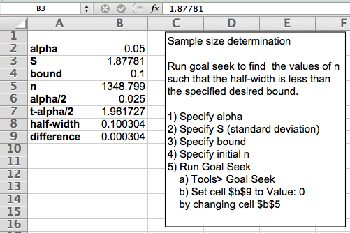 Iterative Method for Sample Size via Goal Seek