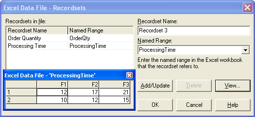 Viewing the ProcessingTime named range