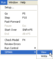 Run SIMAN view menu