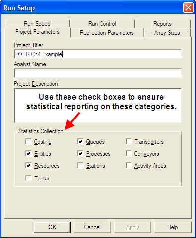 Run Setup statistical collection options