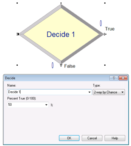 DECIDE flowchart symbol and module dialog