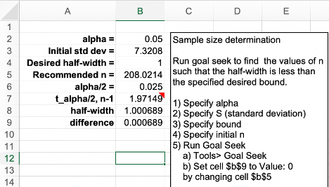 Goal Seek Results for Student-t Iterative Method