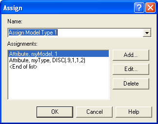 ASSIGN module dialog box for model type 1