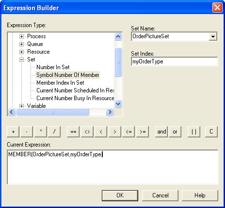 Using the expression builder to index into a set