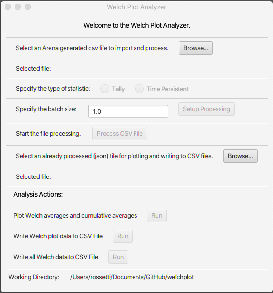 Welch Plot Analyzer main dialog