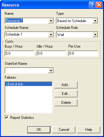 RESOURCE module dialog with schedule capacity