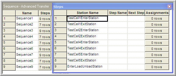 Specifying the job steps for test sequence 1